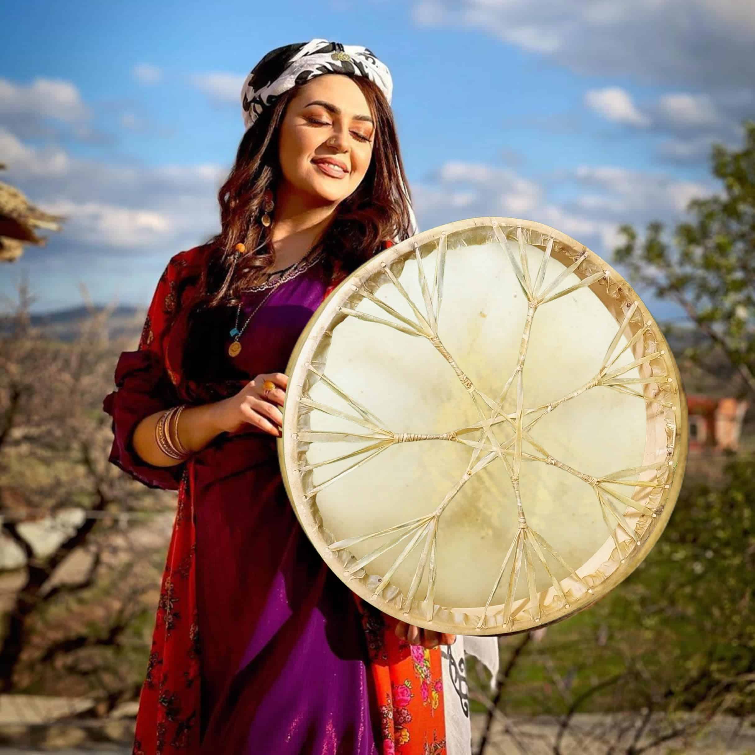 Tambor Nativo Americano Shamánico de Piel de Vaca/Búfalo - Imagen 7