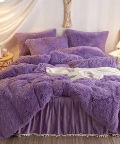 Juego de Funda de Edredón Morado Peludo HAIHUA para