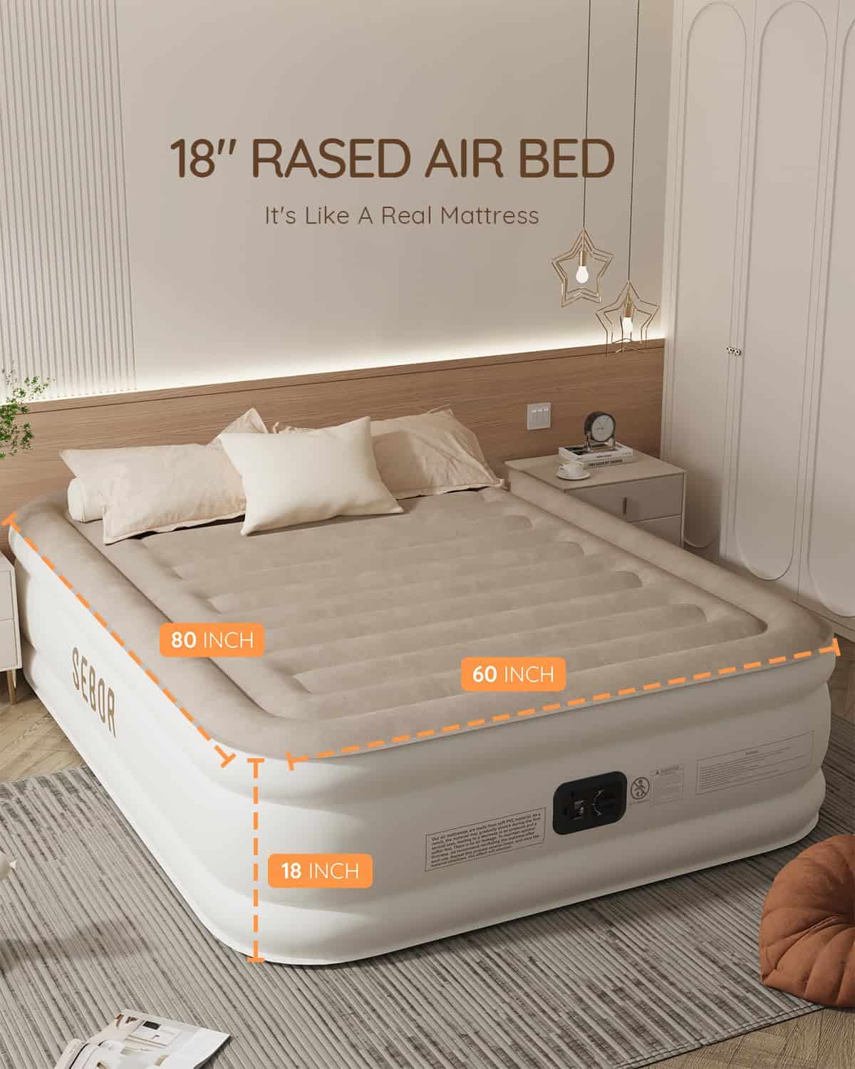 Colchón de Aire Sebor Luxury Queen con Bomba Incorporada, - Imagen 7