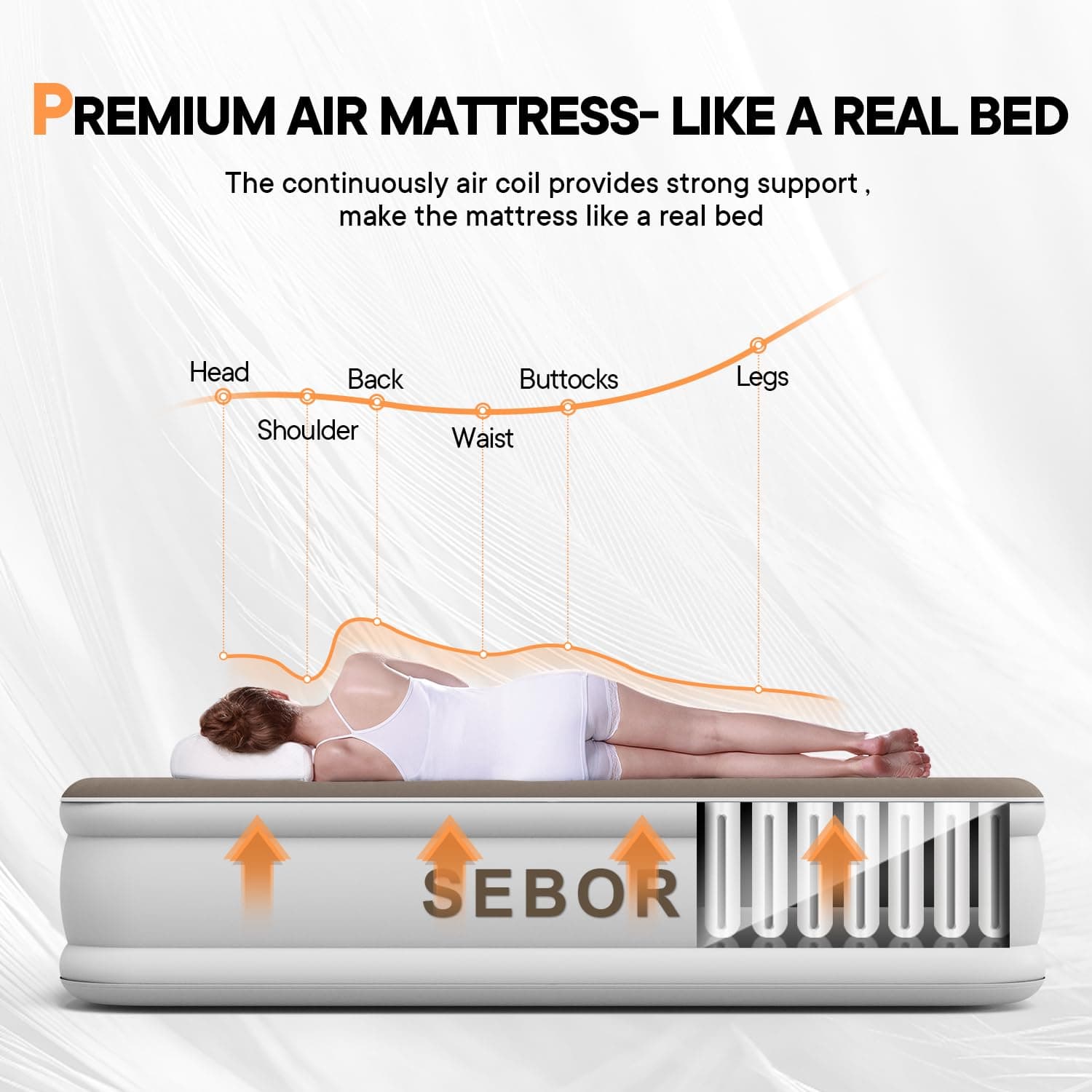 Colchón de Aire Sebor Luxury Queen con Bomba Incorporada, - Imagen 6