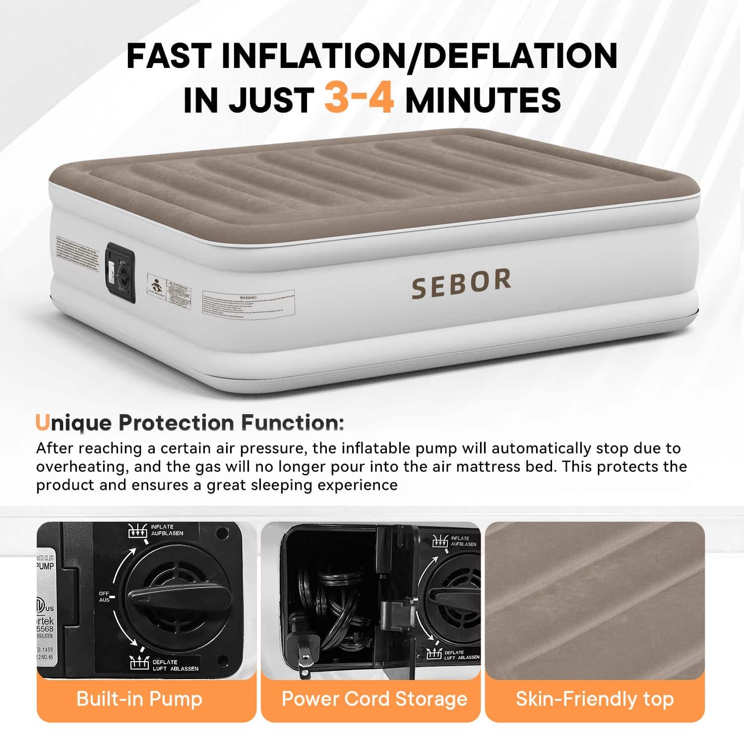 Colchón de Aire Sebor Luxury Queen con Bomba Incorporada, - Imagen 4