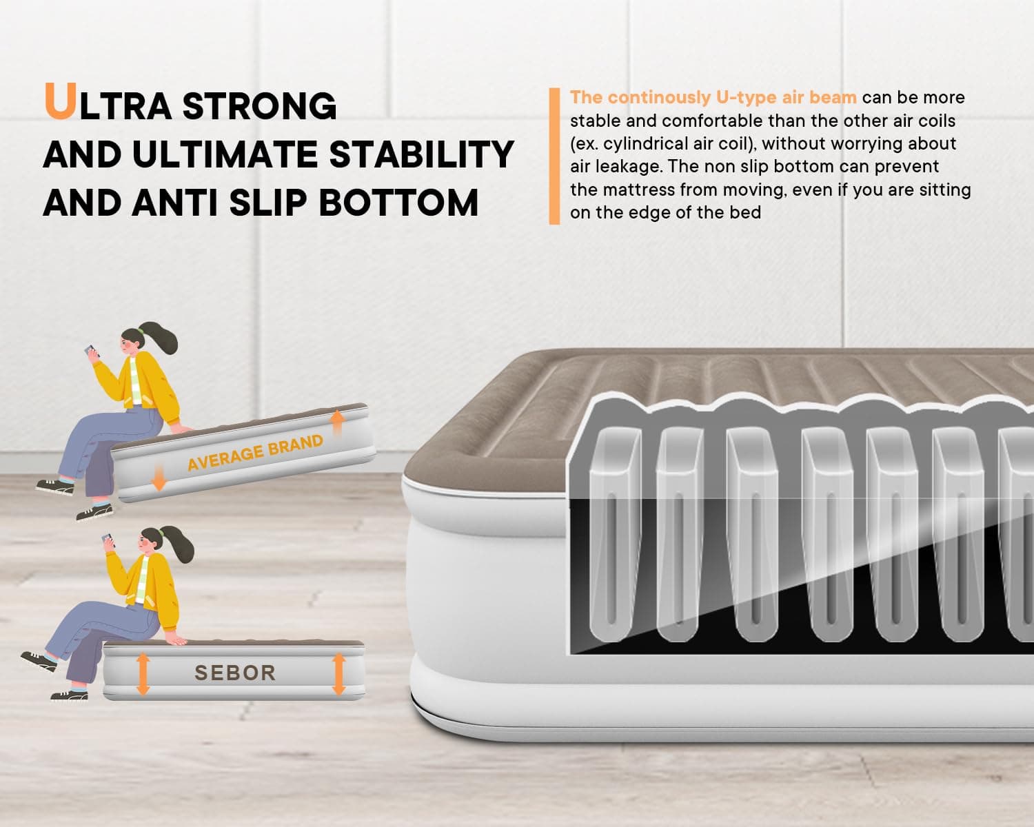 Colchón de Aire Sebor Luxury Queen con Bomba Incorporada, - Imagen 5