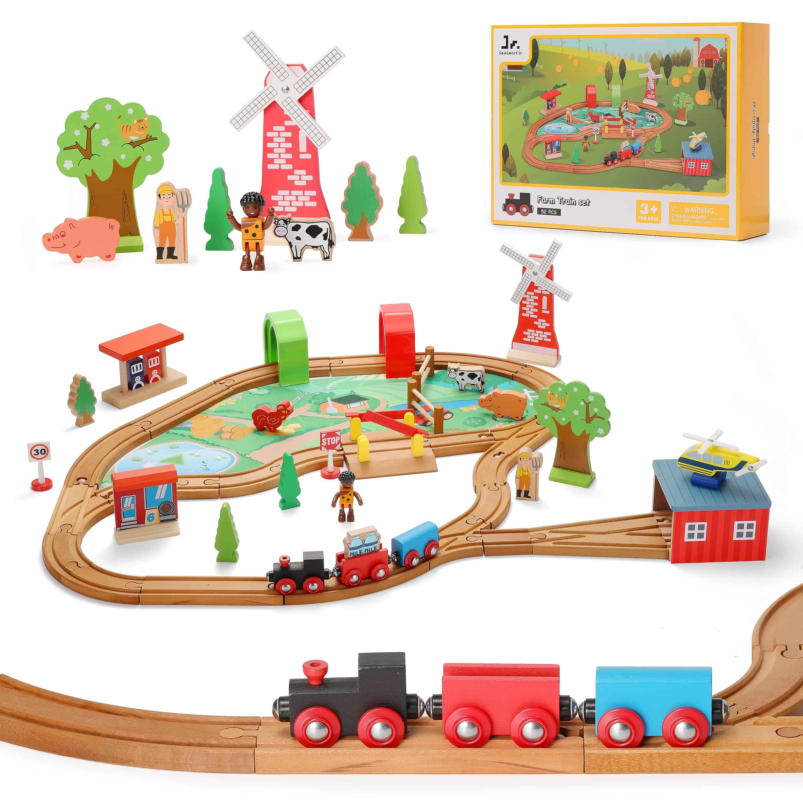 Set de Tren de Madera SainSmart Jr. para Niños Pequeños, 52