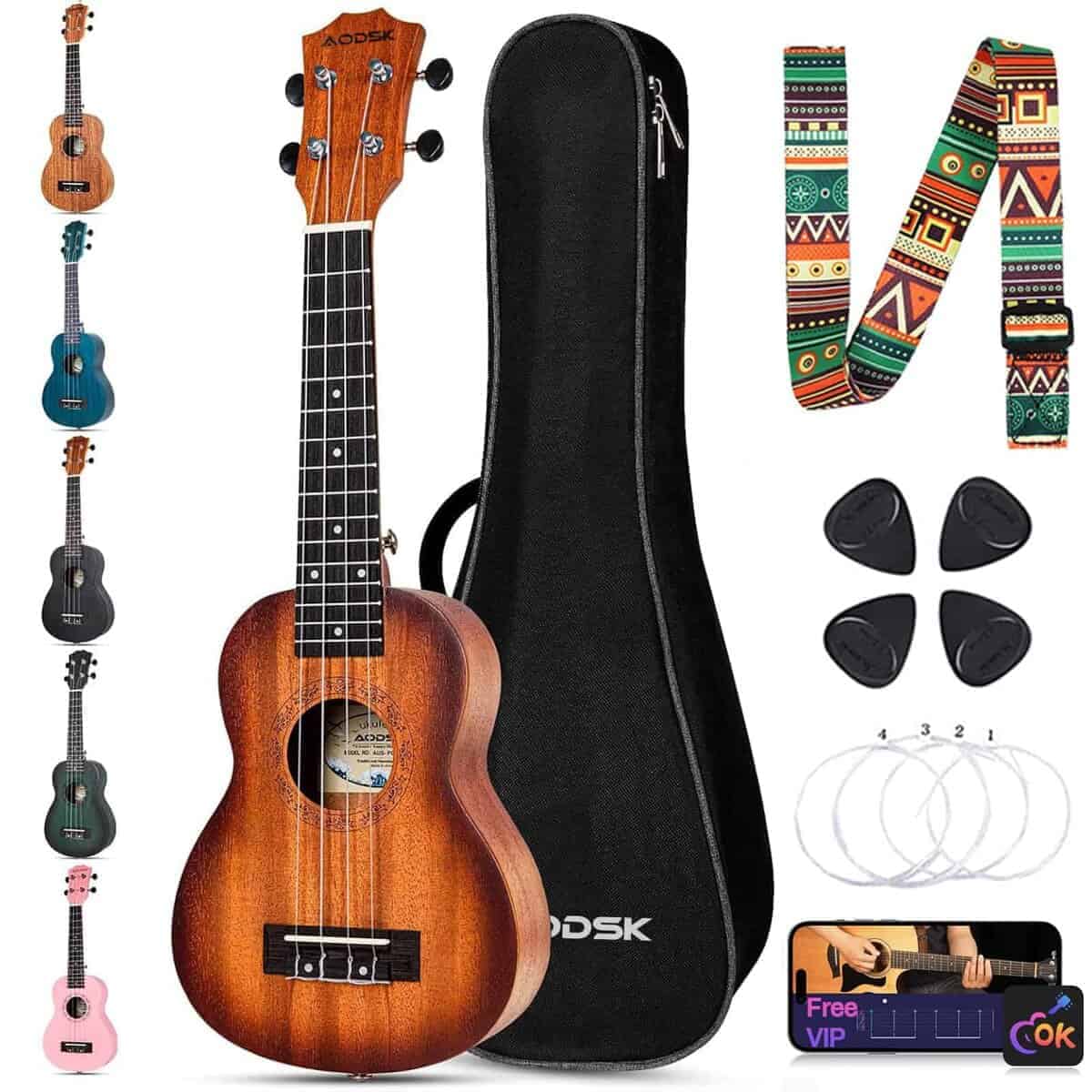 Ukulele Soprano Sunburst AODSK para Principiantes 21