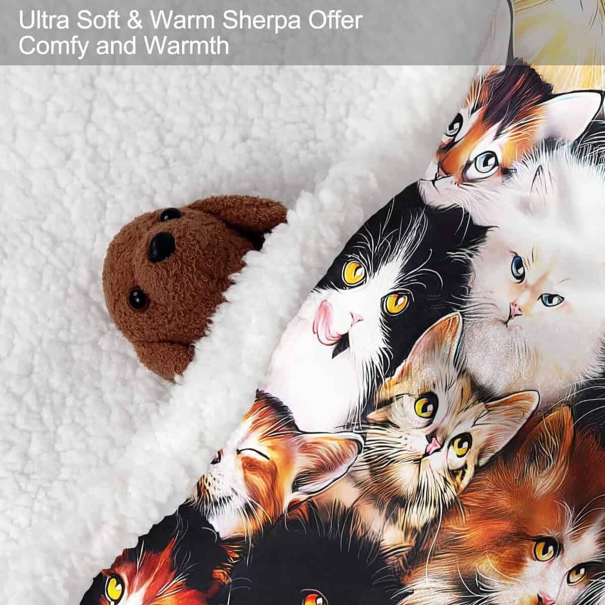 Manta de Sherpa XSMEI de 60"x80" con Gatos Lindos, Tejido - Imagen 6