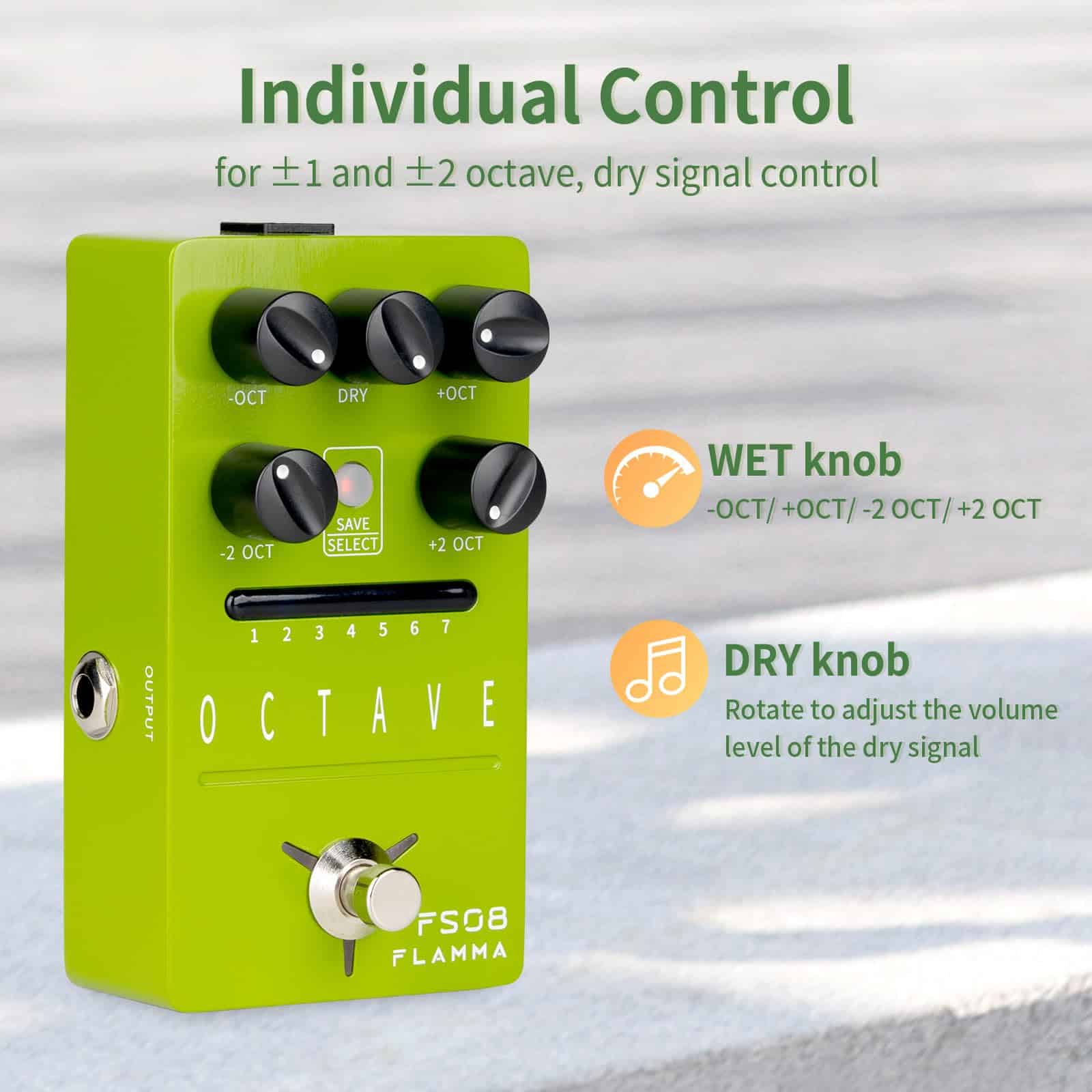 Pedal de octava para guitarra eléctrica FLAMMA FS08 con - Imagen 4