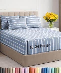 Juego de Sábanas Extra Profundas para Cama -Azul Rayas