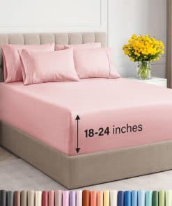Juego de sábanas King Extra Profundas - 6 Piezas -Rosa Bebé