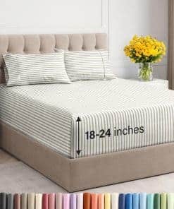 Juego de sábanas extra profundo Twin XL - 4 -Beige Rayas