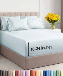 Juego de sábanas extra profundo para cama -Azul hielo