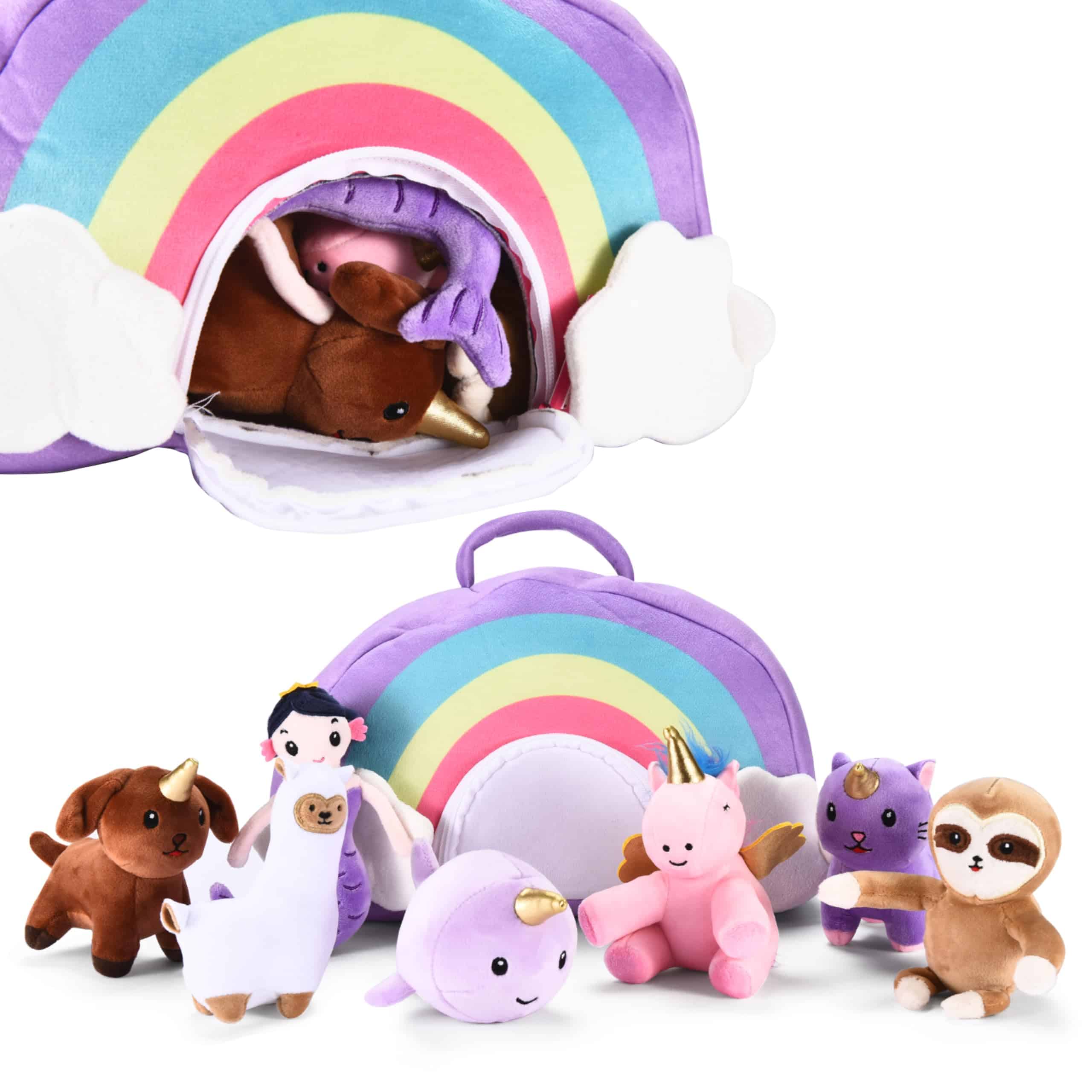 Set de 7 Peluches Unicornio Snug A Babies con Bolsa