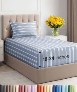 Juego de sábanas extra profundas para cama -Azul a rayas