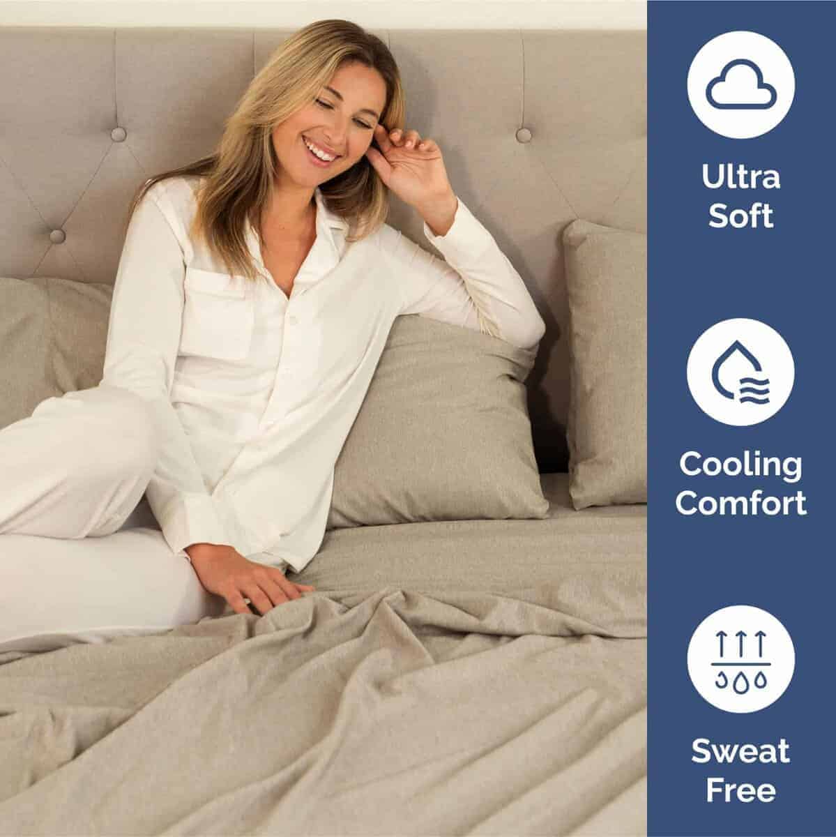 Juego de sábanas extra profundas para cama -Beige jaspeado - Imagen 5