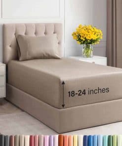 Juego de sábanas extra profundas para cama -Beige jaspeado