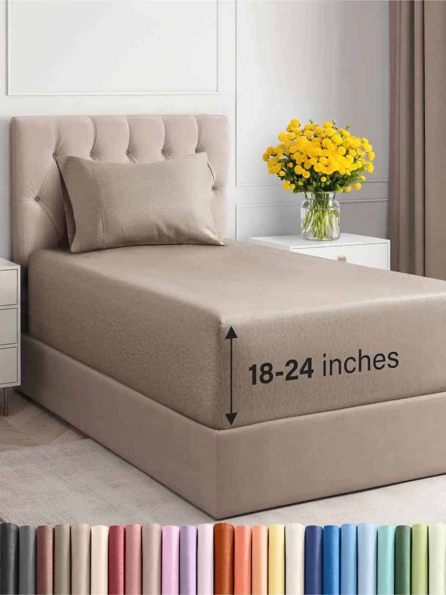 Juego de sábanas extra profundas para cama -Beige jaspeado