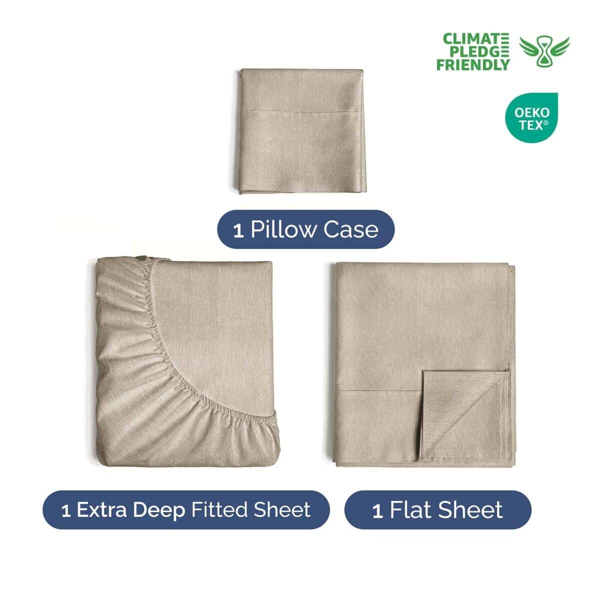 Juego de sábanas extra profundas para cama -Beige jaspeado - Imagen 3