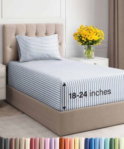 Juego de sábanas extra profundo para cama -Azul Rayas 2