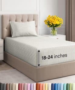 Juego de sábanas extra profundas para cama -Beige a rayas 2