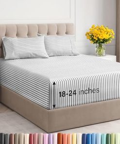 Juego de sábanas extra profundas para cama -Gris a Rayas