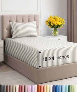 Juego de sábanas extra profundas Twin -Beige a rayas