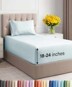 Juego de Sábanas Extra Profundas para Cama -Azul Hielo