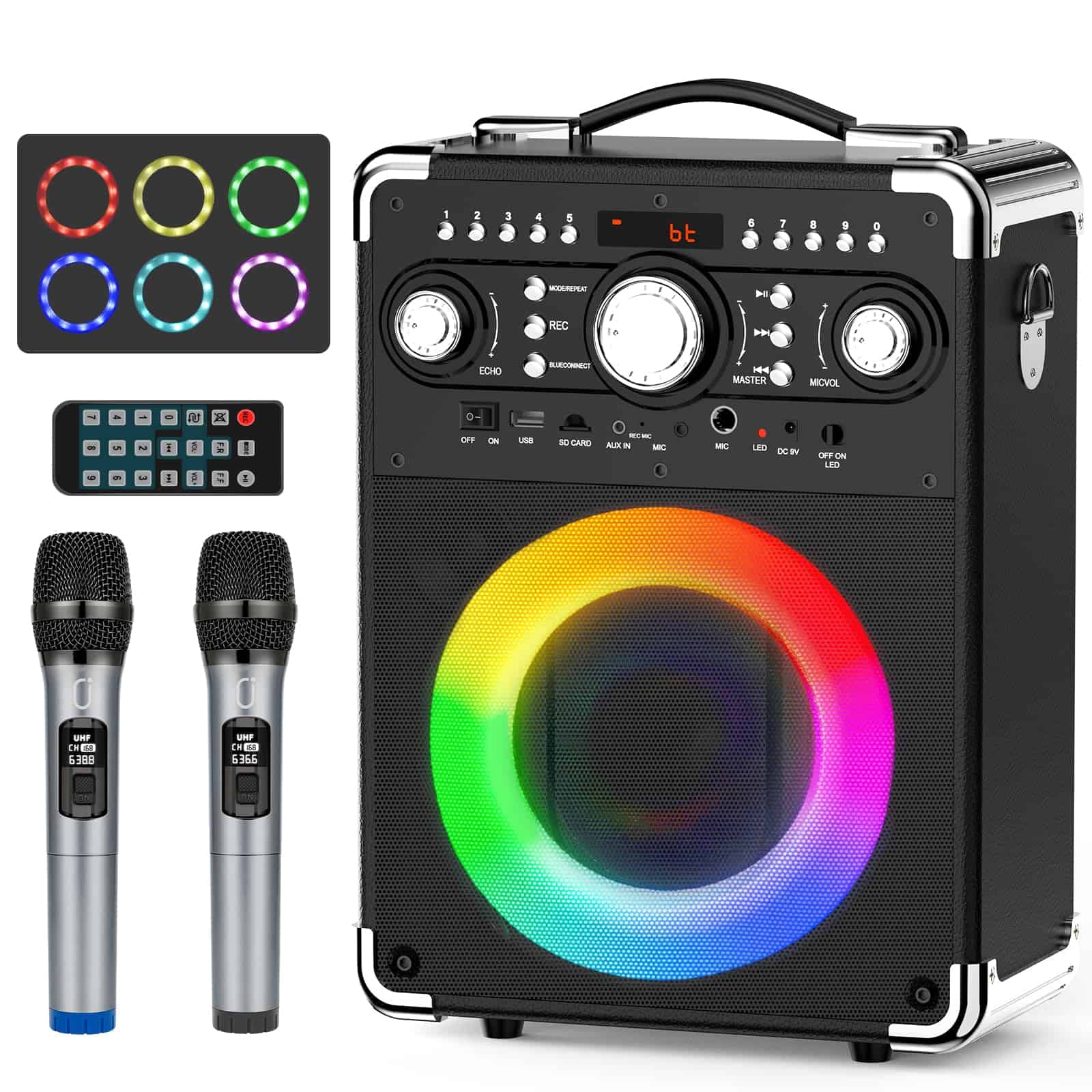 Máquina de Karaoke HWWR con 2 Micrófonos Inalámbricos para