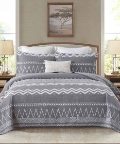 Colcha King Size Finlonte, 100% Algodón Ligero, Gris Blanco