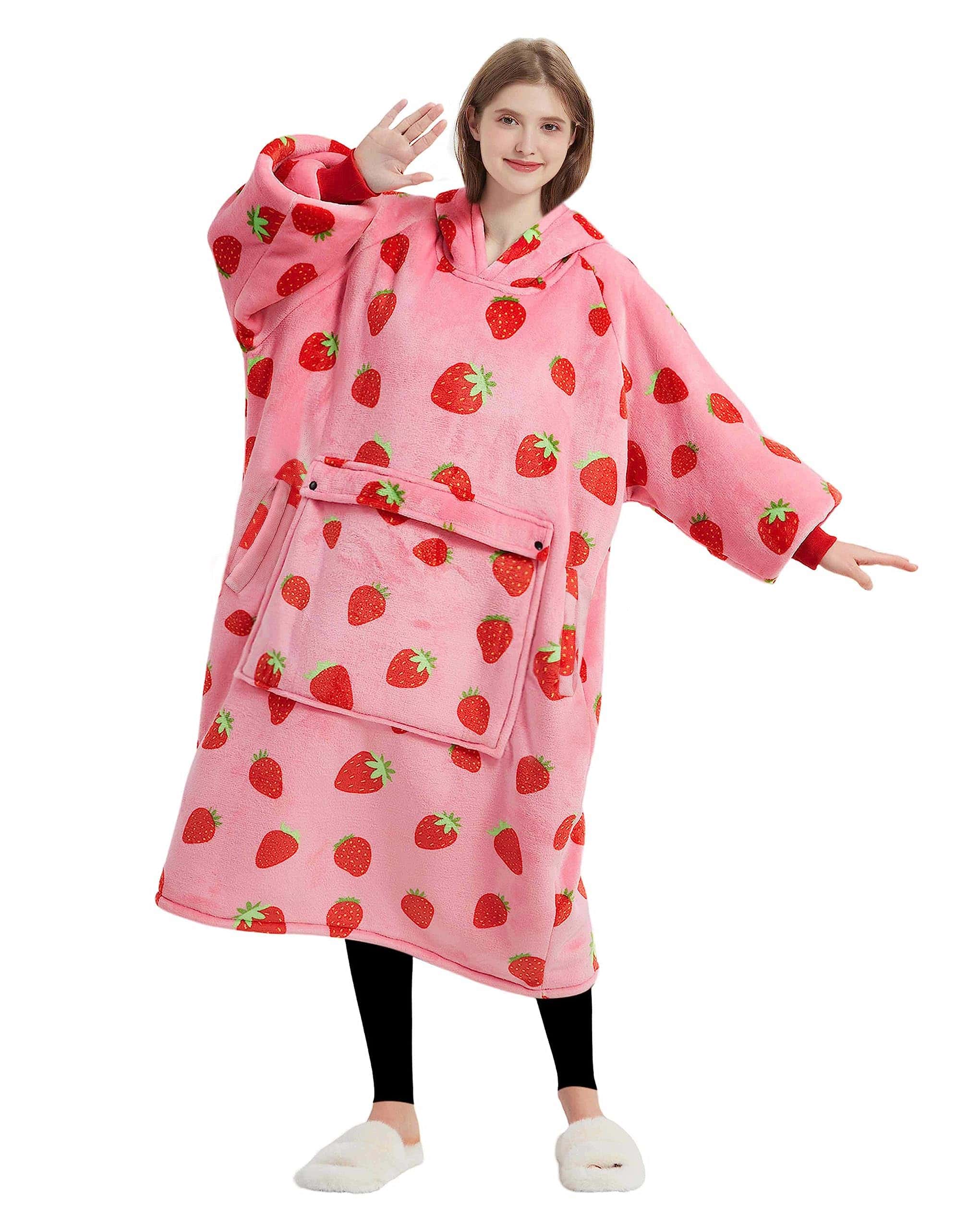 Manta con Capucha KFUBUO para Adulto de Fresa Sherpa Largo - Imagen 6
