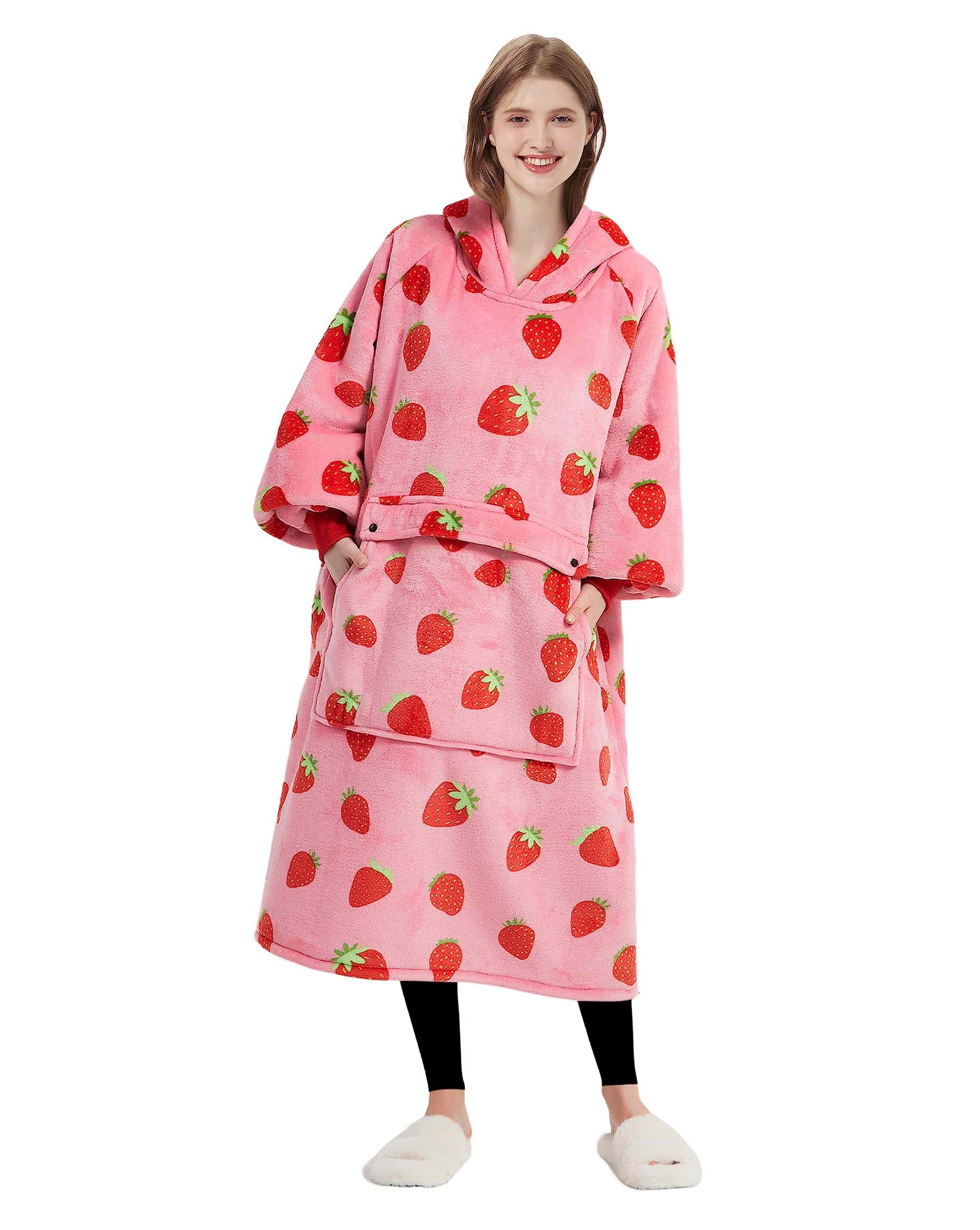 Manta con Capucha KFUBUO para Adulto de Fresa Sherpa Largo - Imagen 4