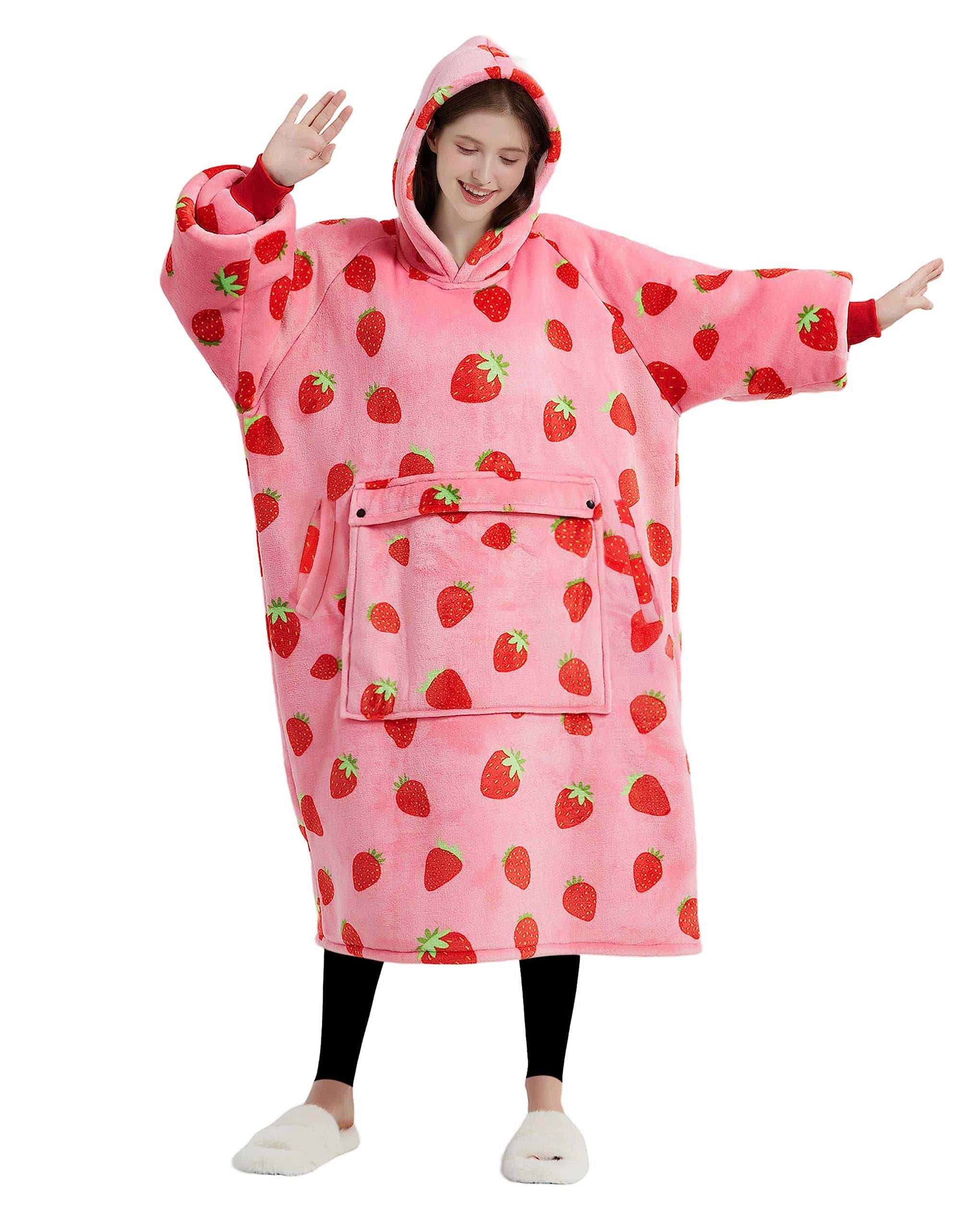 Manta con Capucha KFUBUO para Adulto de Fresa Sherpa Largo - Imagen 5
