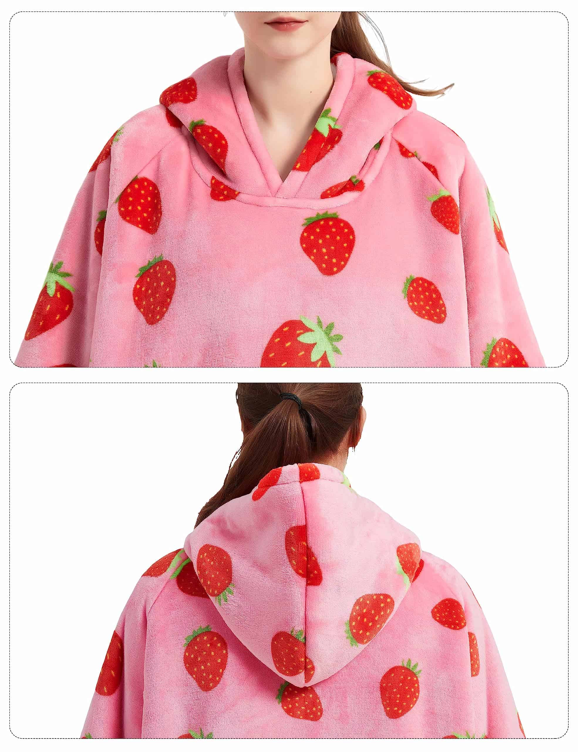 Manta con Capucha KFUBUO para Adulto de Fresa Sherpa Largo - Imagen 7