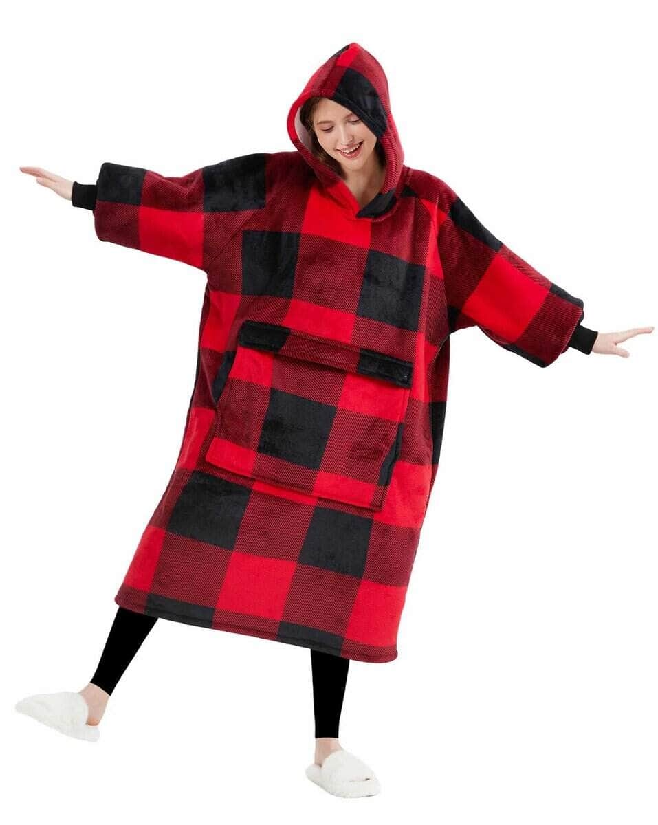 Manta con capucha KFUBUO para adulto largo sherpa en - Imagen 5