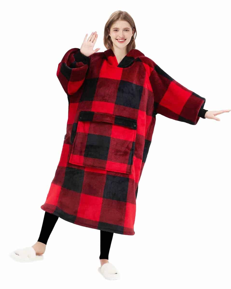 Manta con capucha KFUBUO para adulto largo sherpa en - Imagen 4