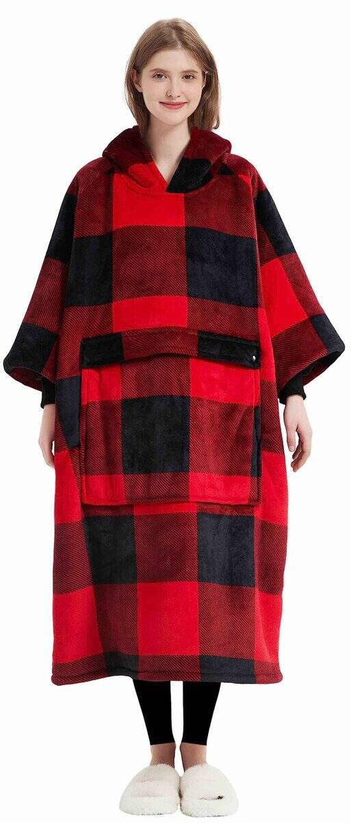 Manta con capucha KFUBUO para adulto largo sherpa en