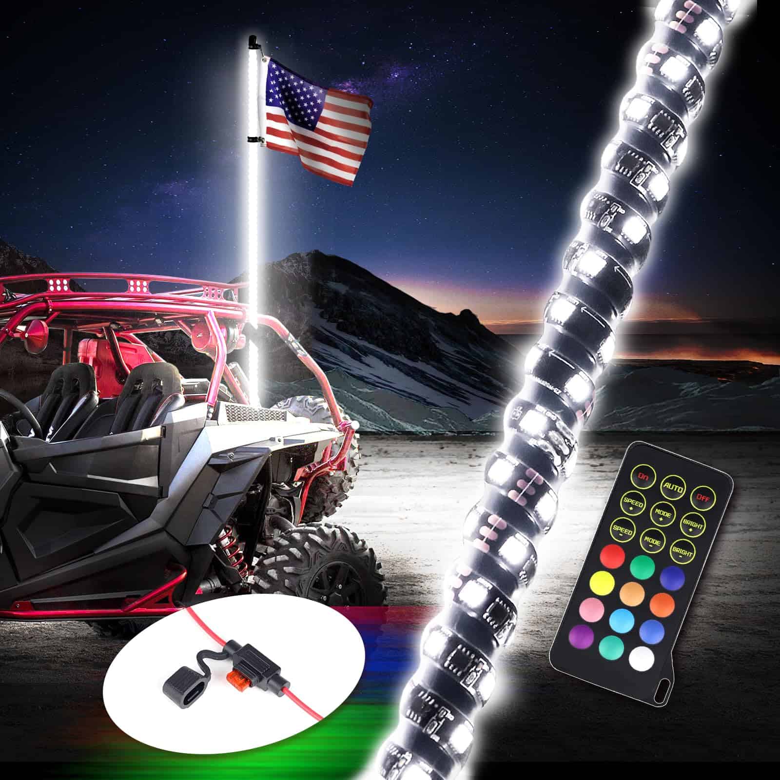 Beatto 1PC 2FT RGBW LED Whip Light - Color de Sueño + Color