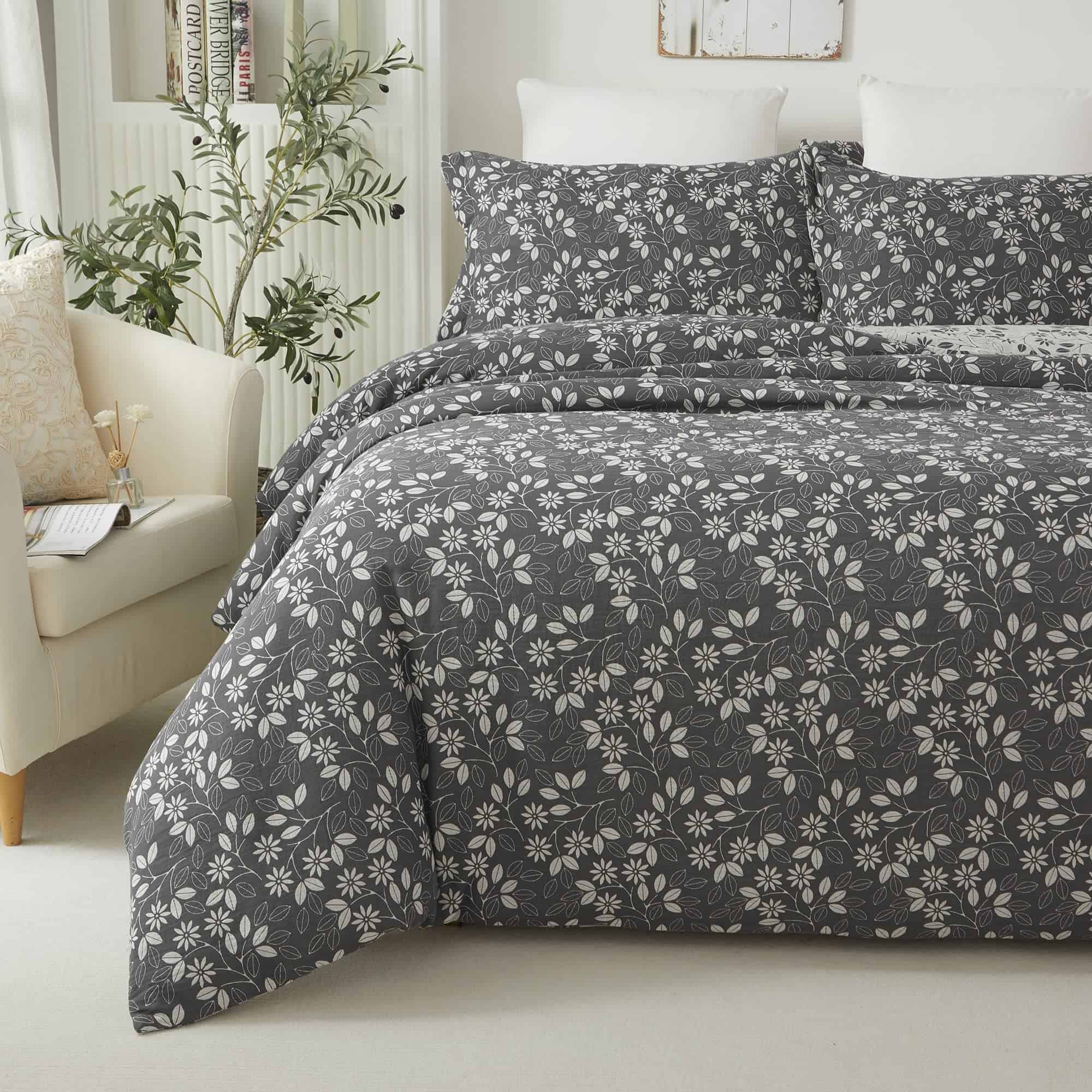 Juego de ropa de cama Softta Vintage con -Blanco con flores