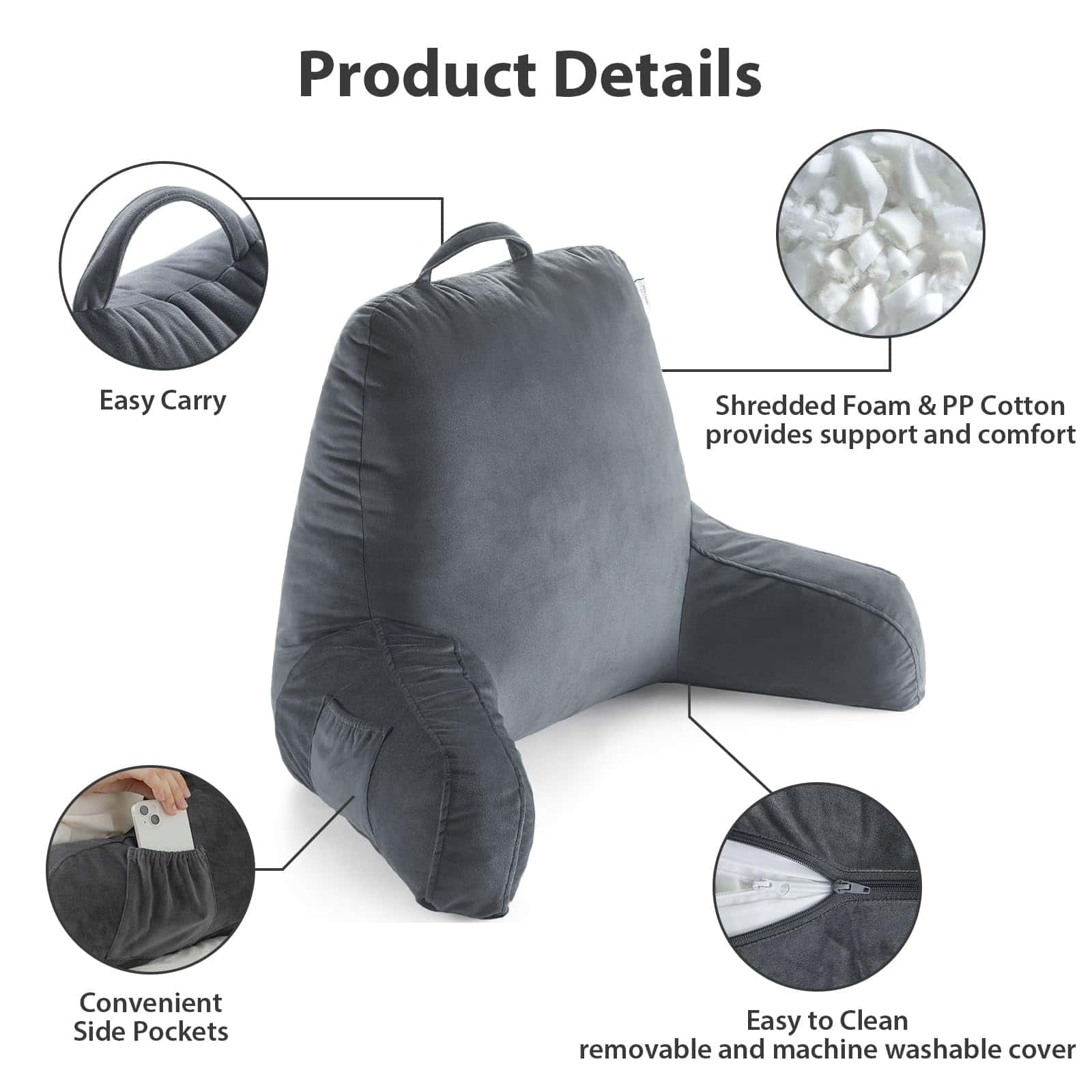 Almohada de Lectura RRPETHOME para Cama de Adulto, Almohada - Imagen 4