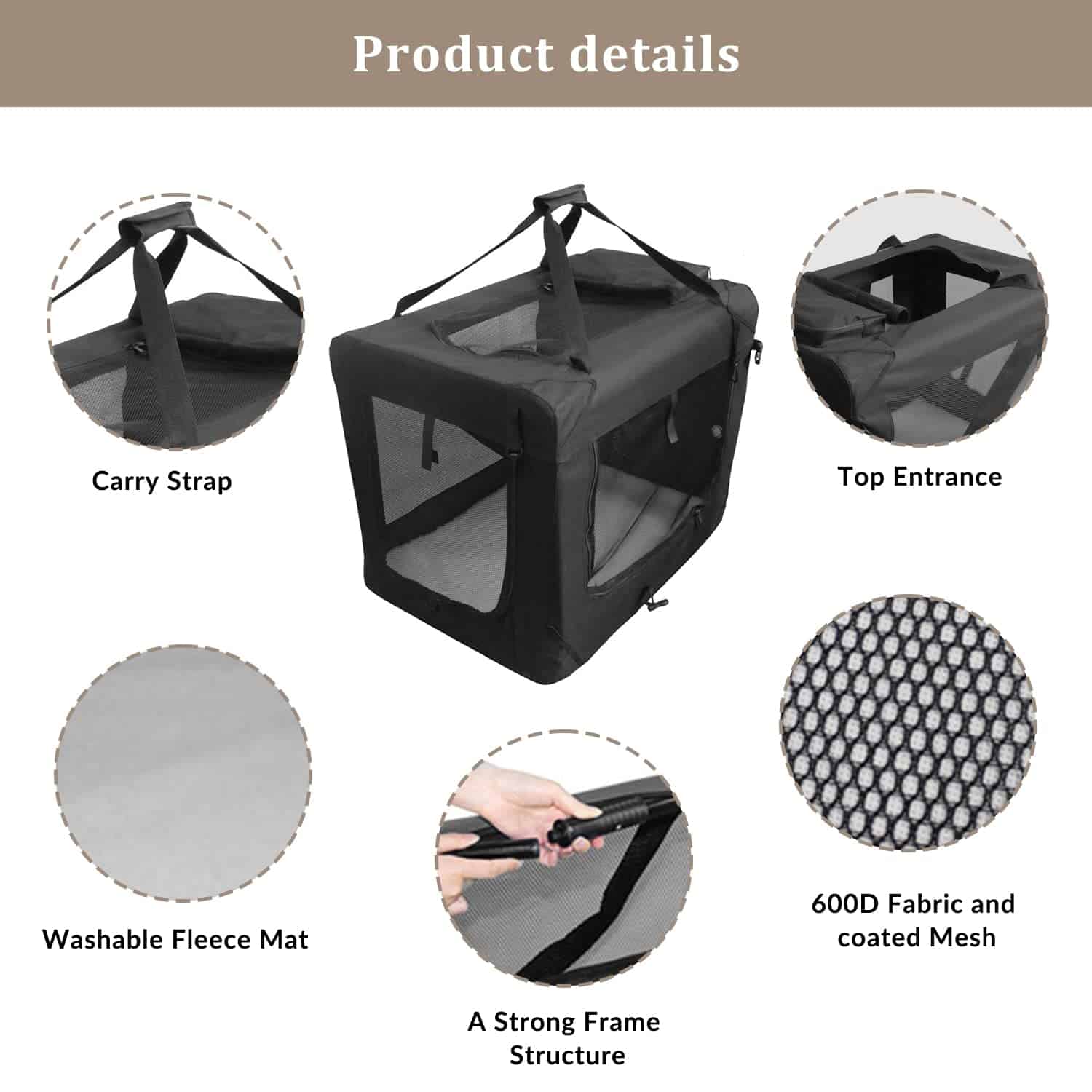 Jaula de perro plegable suave ZAKAPAWS, 36'' Kennel - Imagen 4