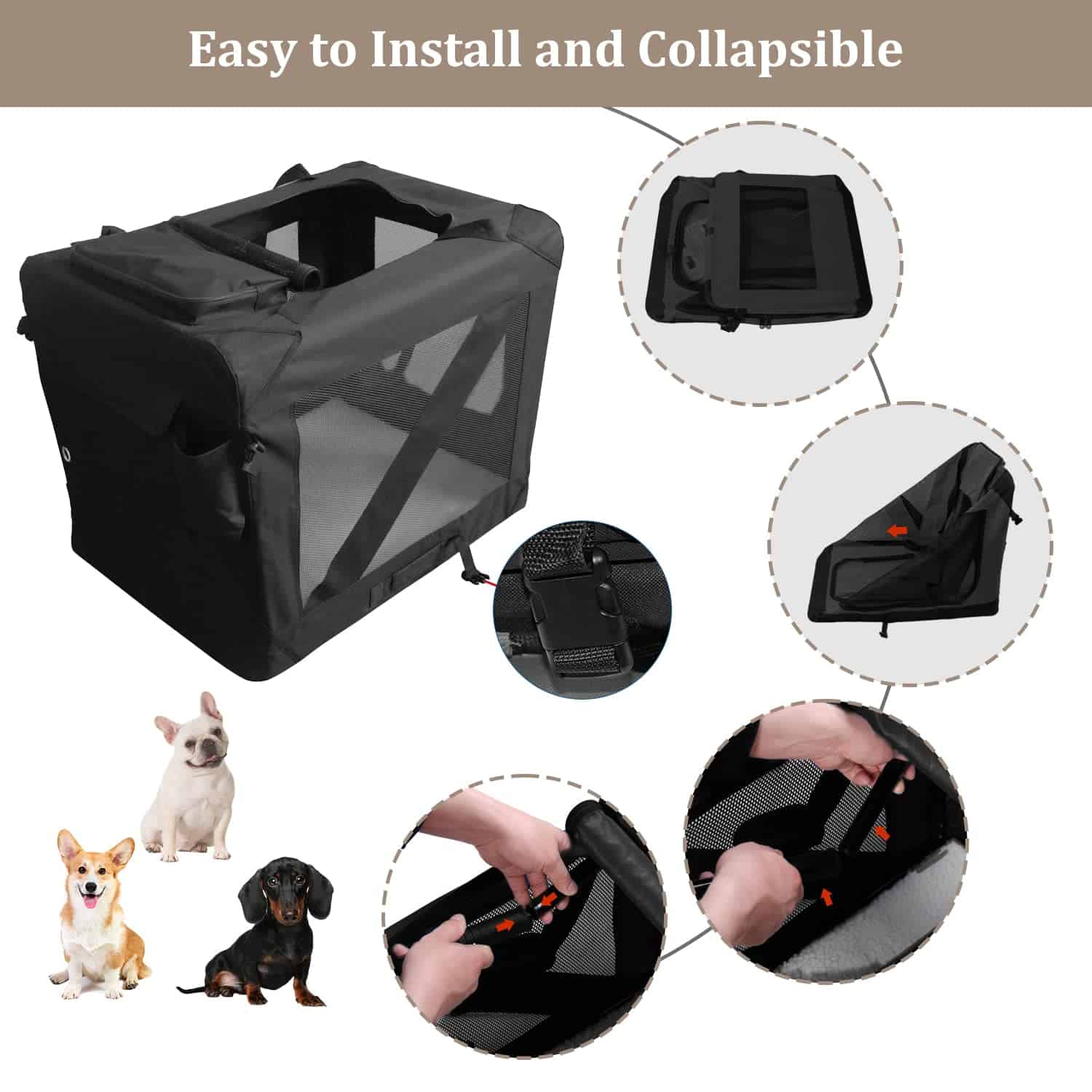 Jaula de perro plegable suave ZAKAPAWS, 36'' Kennel - Imagen 3