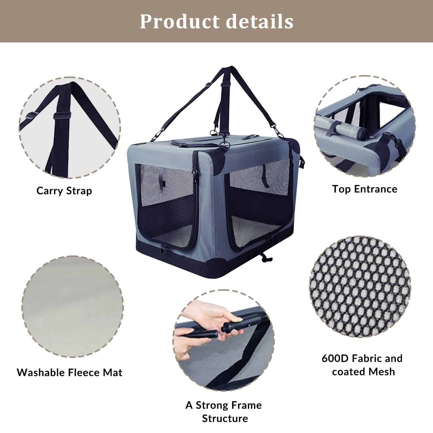 ZAKAPAWS Jaula para Perros Plegable Suave, 36'' Portátil 3 - Imagen 4