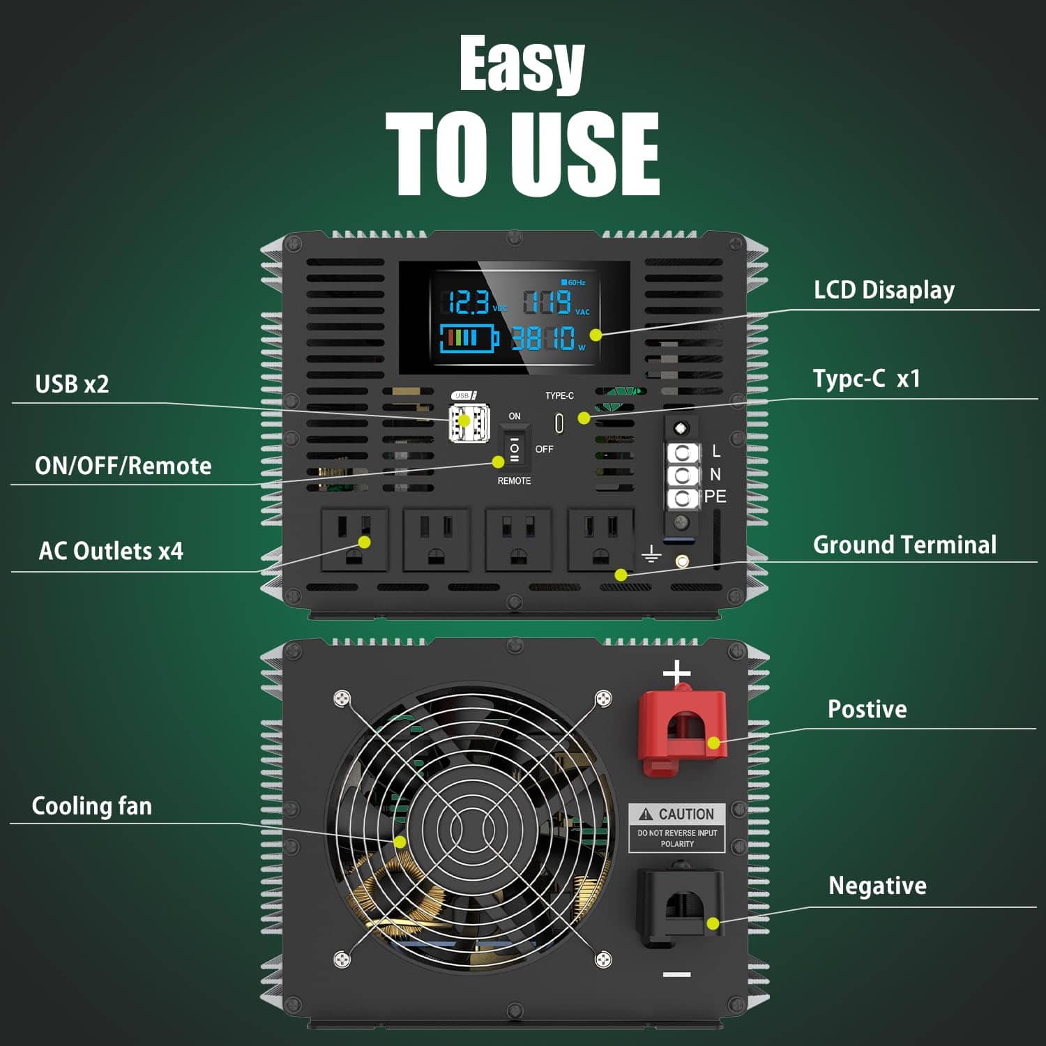 Inversor de Corriente Onda Senoidal Pura de 4000 vatios 12V - Imagen 4