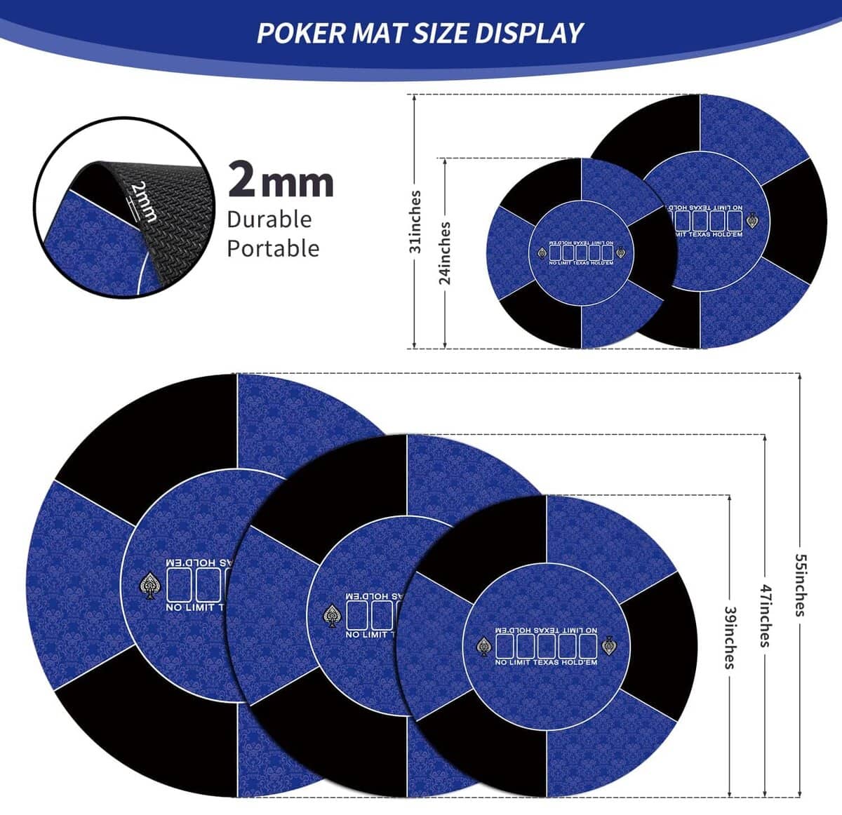 Tapete de Poker redondo nuveti de 24/31/47/55 pulgadas para - Imagen 3