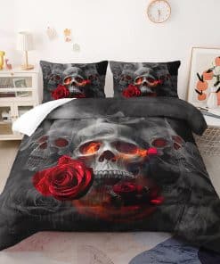 Juego de edredón Suncloris Gótico Calavera, Rojo Rosa Humo