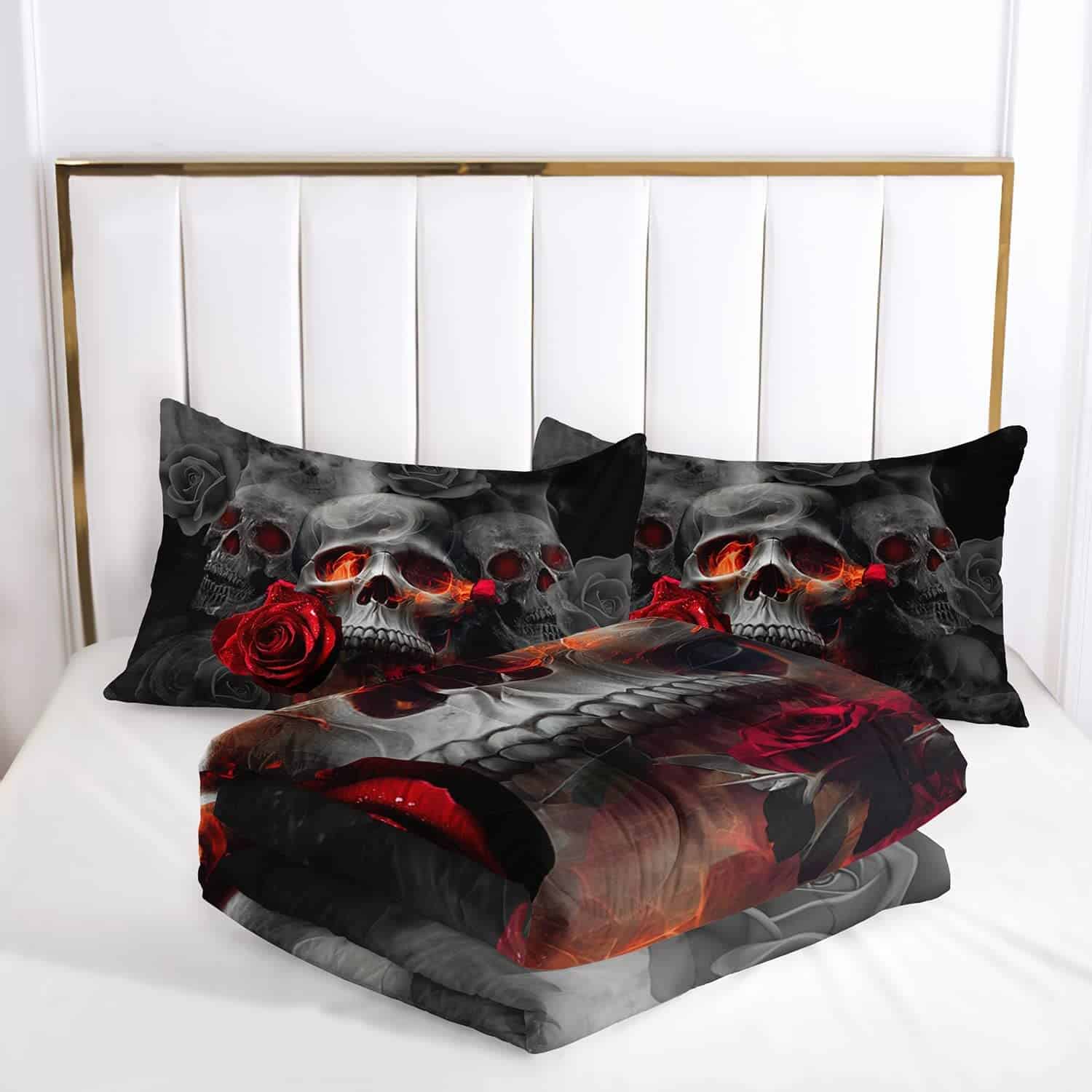 Juego de edredón Suncloris Gótico Calavera, Rojo Rosa Humo - Imagen 6