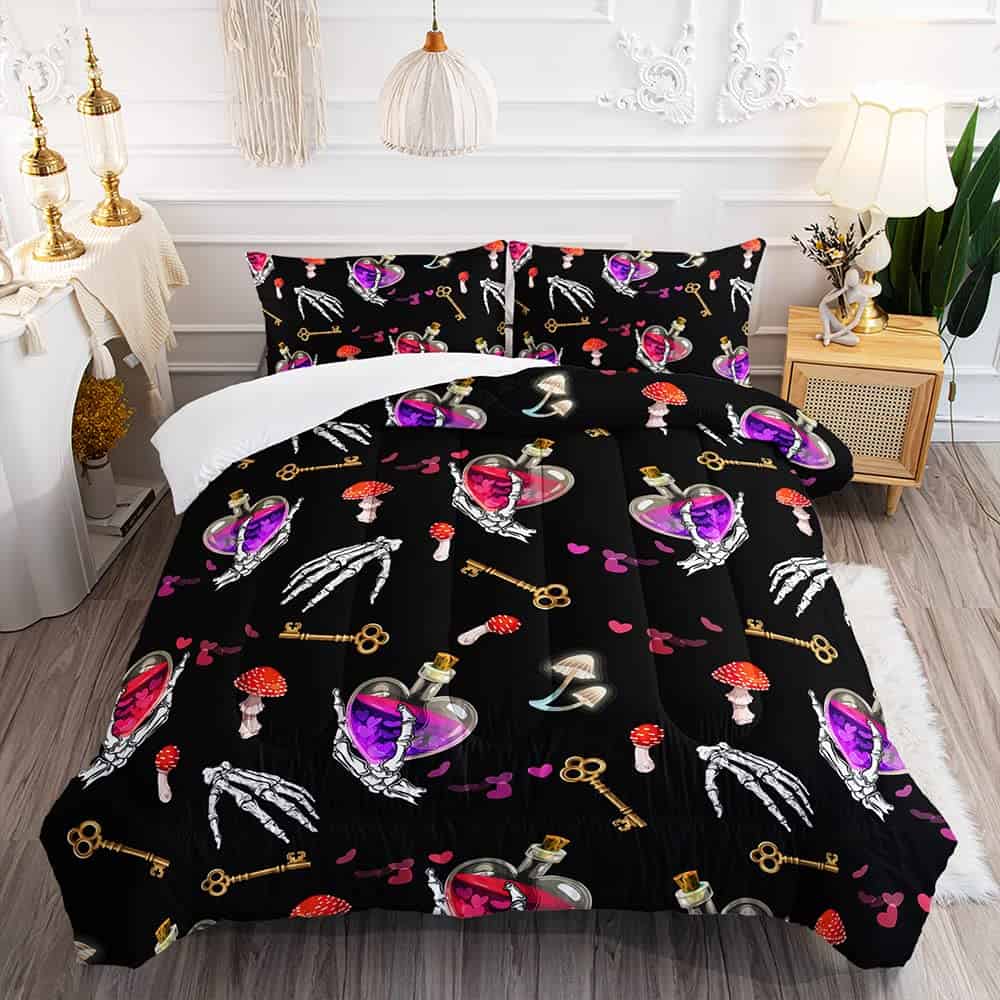 Juego de edredón Suncloris Youth Gothic Spooky Bones, Juego