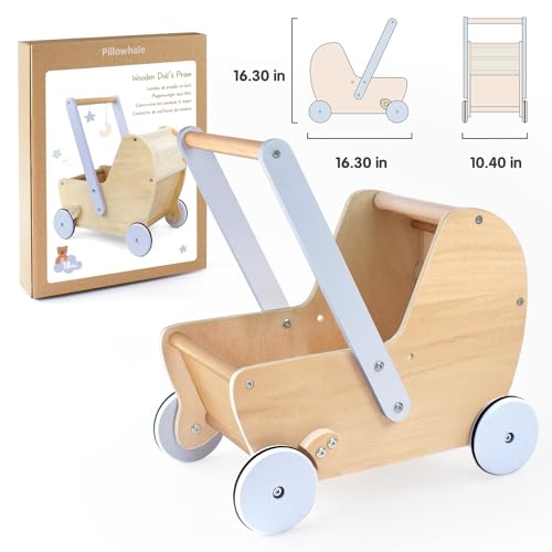 Carrito de muñeca de madera Pillowhale, Cochecito de muñeca - Imagen 8