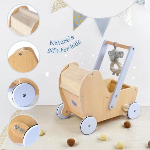 Carrito de muñeca de madera Pillowhale, Cochecito de muñeca - Imagen 3