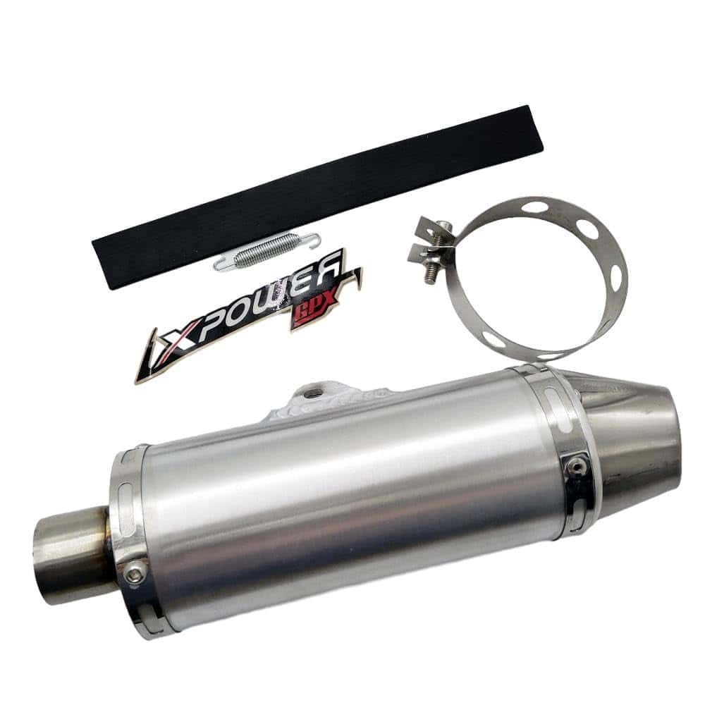 Silenciador de escape plateado de 39 mm de alto rendimiento