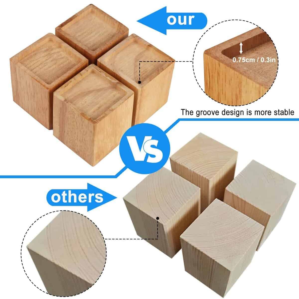 Juego de 4 elevadores de cama de madera GNIEMCKIN, 4 - Imagen 5