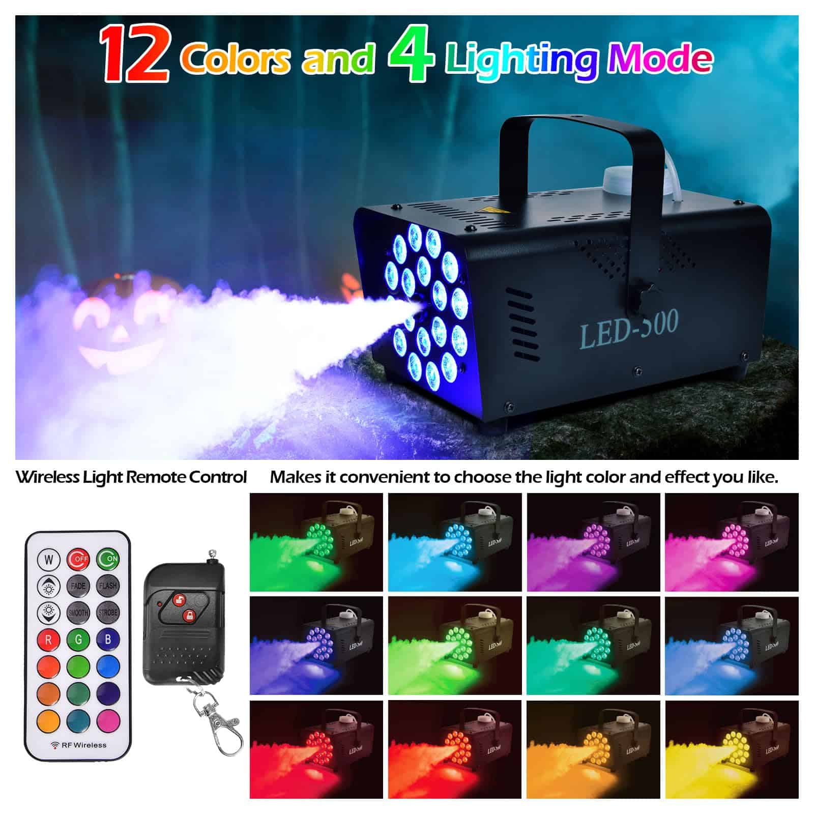 Máquina de Humo con 18 Luces LED, Portátil 500W de Alta - Imagen 4